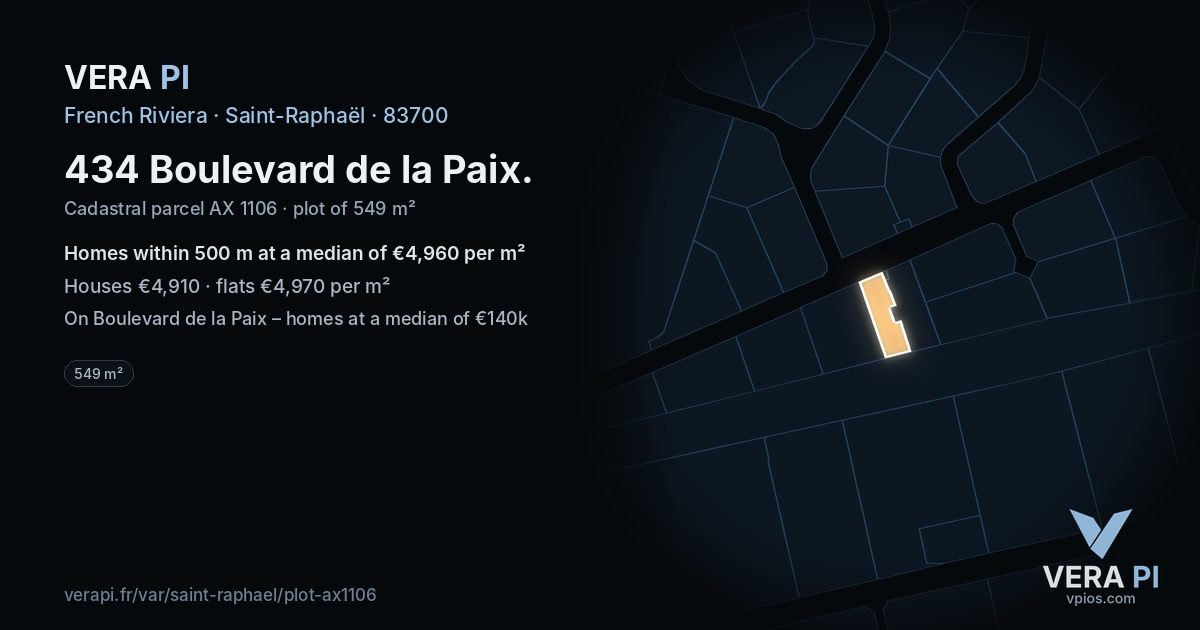 434 Boulevard de la Paix, Saint-Raphaël at night – the plot lit, the parcels around coloured by the prices near them