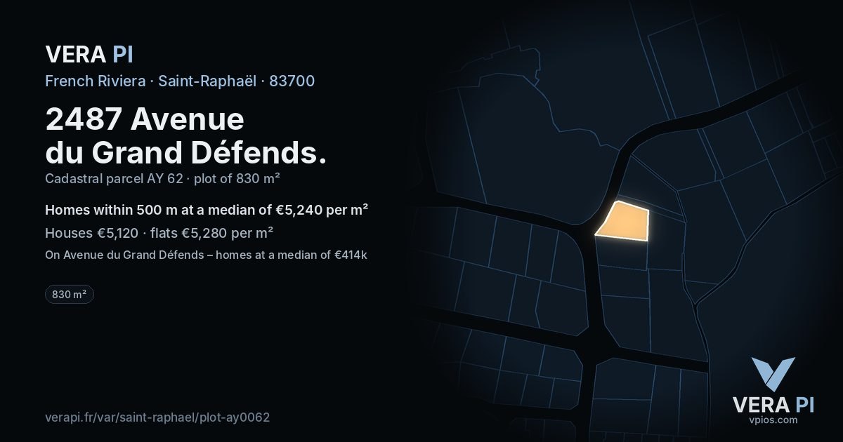 2487 Avenue du Grand Défends, Saint-Raphaël at night – the plot lit, the parcels around coloured by the prices near them