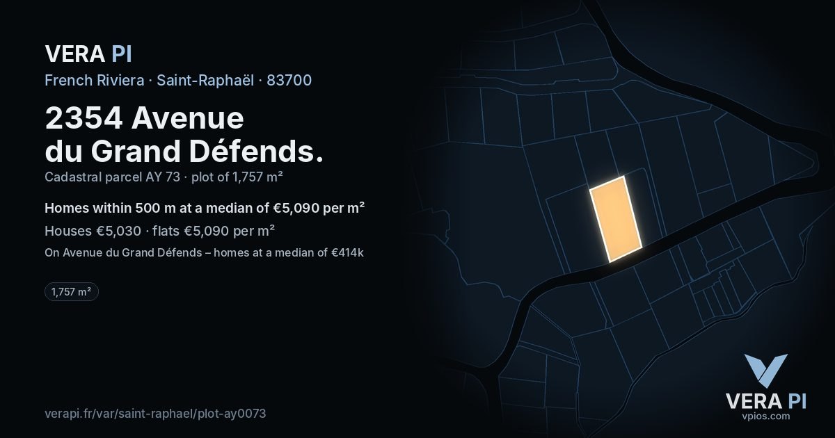 2354 Avenue du Grand Défends, Saint-Raphaël at night – the plot lit, the parcels around coloured by the prices near them