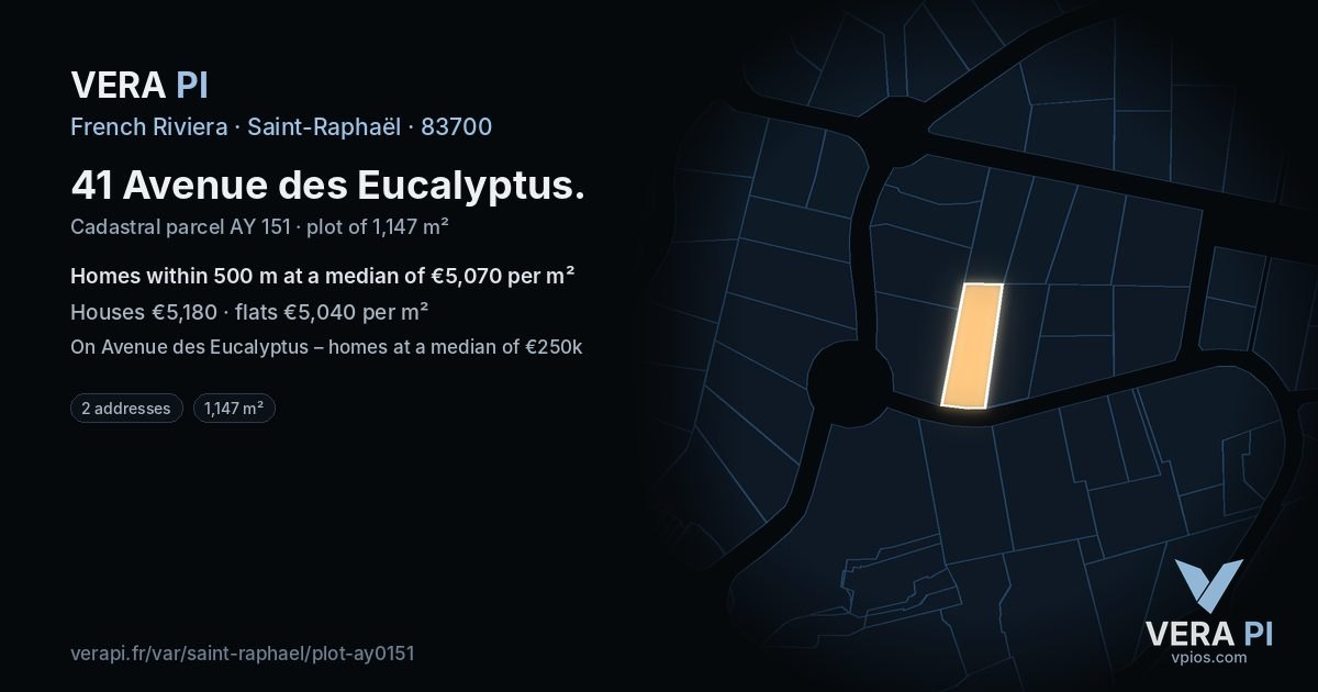 41 Avenue des Eucalyptus, Saint-Raphaël at night – the plot lit, the parcels around coloured by the prices near them