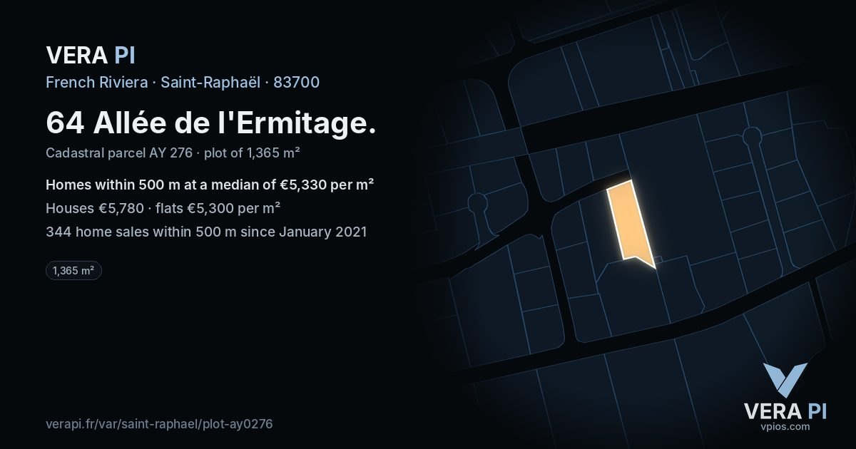 64 Allée de l'Ermitage, Saint-Raphaël at night – the plot lit, the parcels around coloured by the prices near them