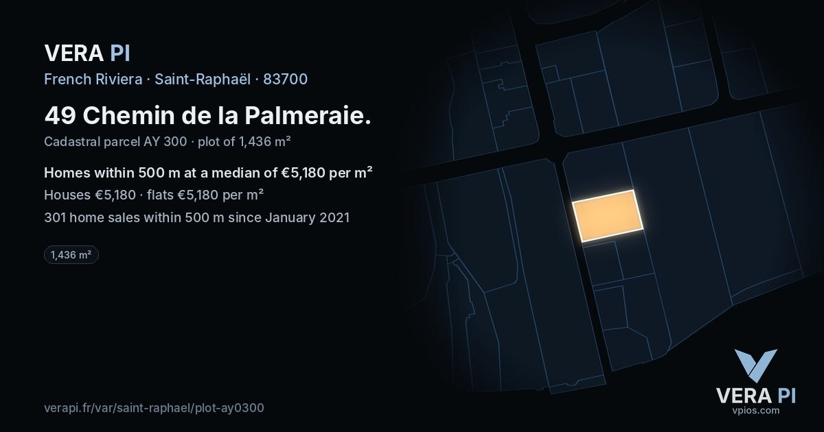 49 Chemin de la Palmeraie, Saint-Raphaël at night – the plot lit, the parcels around coloured by the prices near them