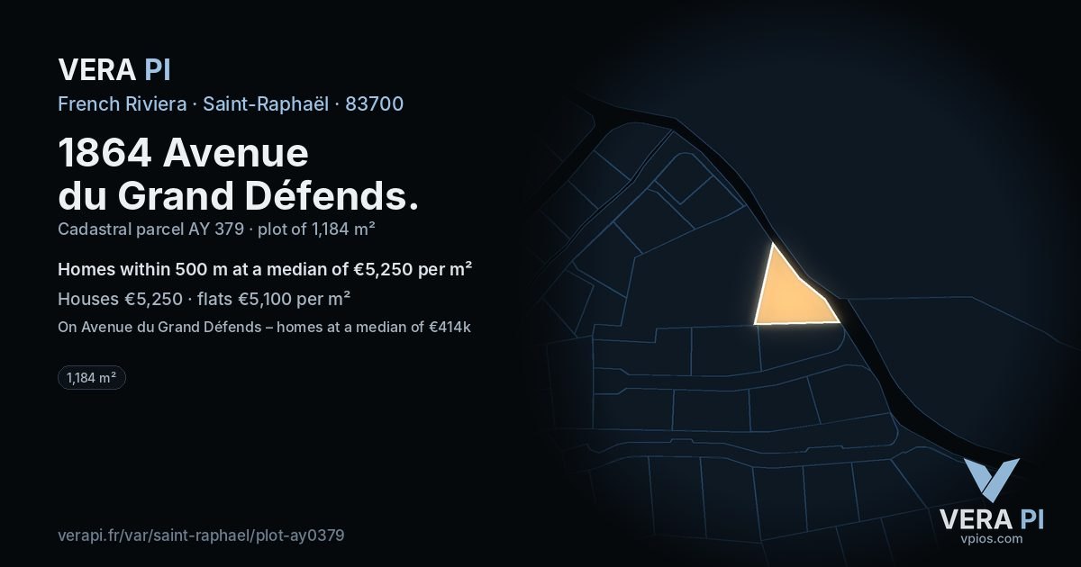 1864 Avenue du Grand Défends, Saint-Raphaël at night – the plot lit, the parcels around coloured by the prices near them
