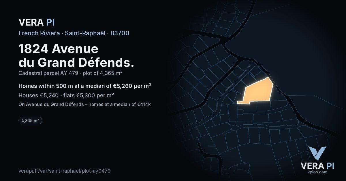 1824 Avenue du Grand Défends, Saint-Raphaël at night – the plot lit, the parcels around coloured by the prices near them