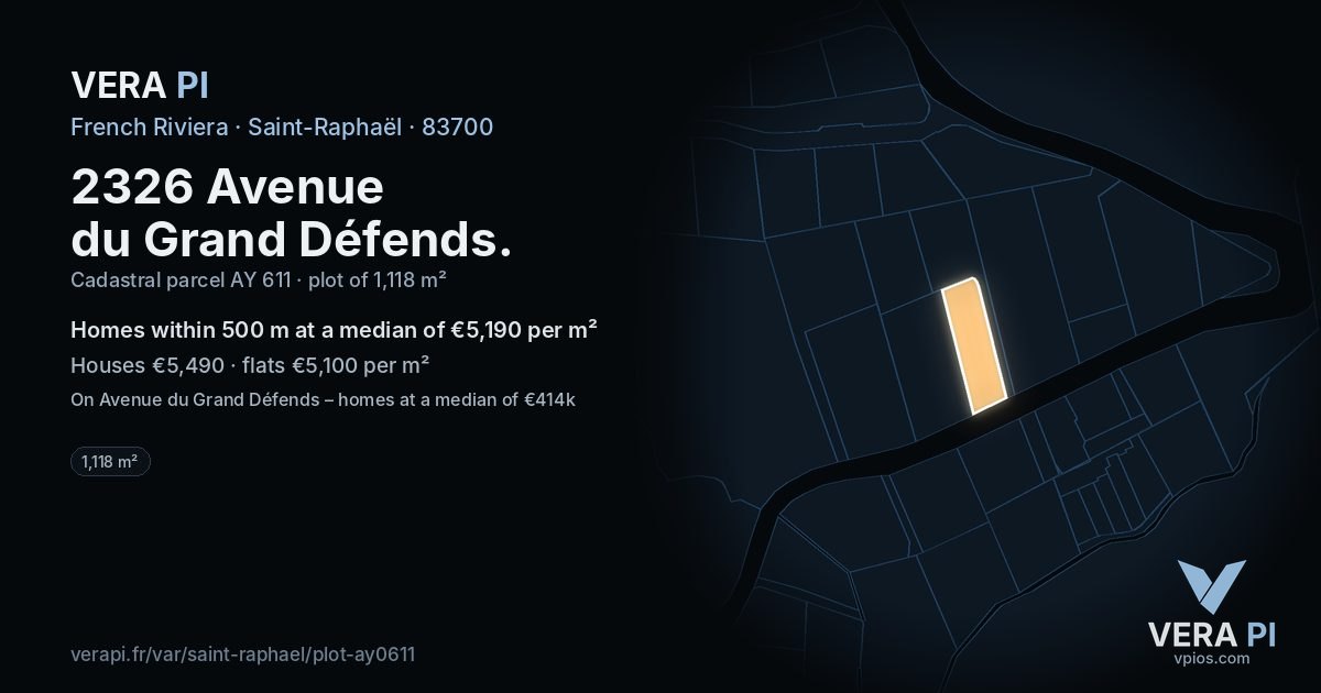 2326 Avenue du Grand Défends, Saint-Raphaël at night – the plot lit, the parcels around coloured by the prices near them