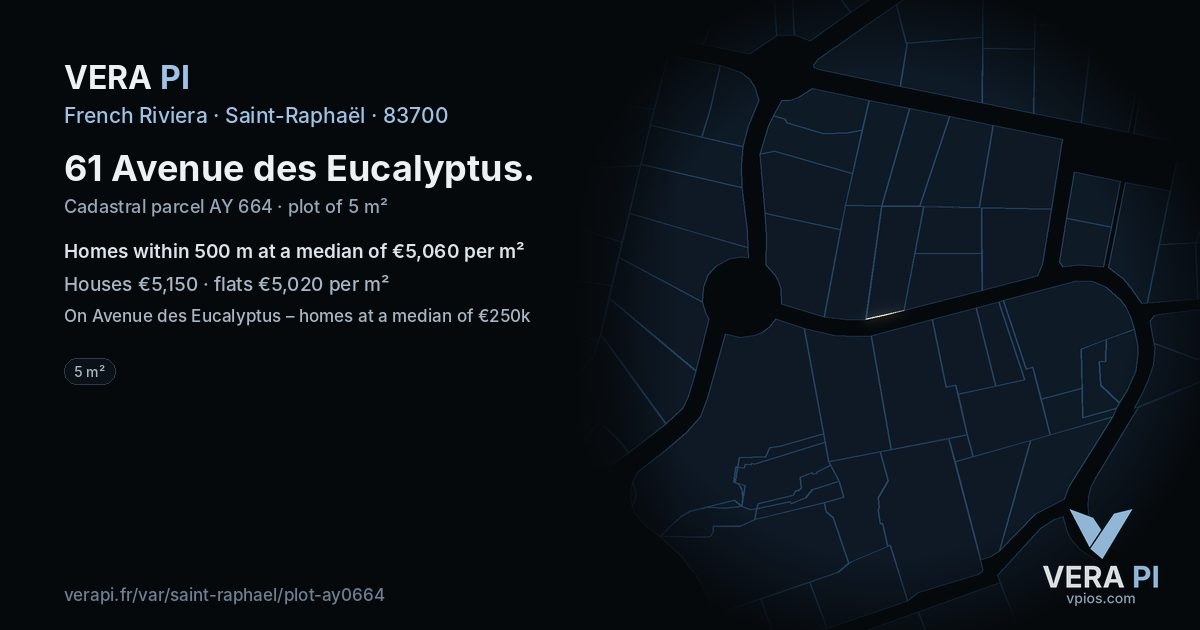 61 Avenue des Eucalyptus, Saint-Raphaël at night – the plot lit, the parcels around coloured by the prices near them