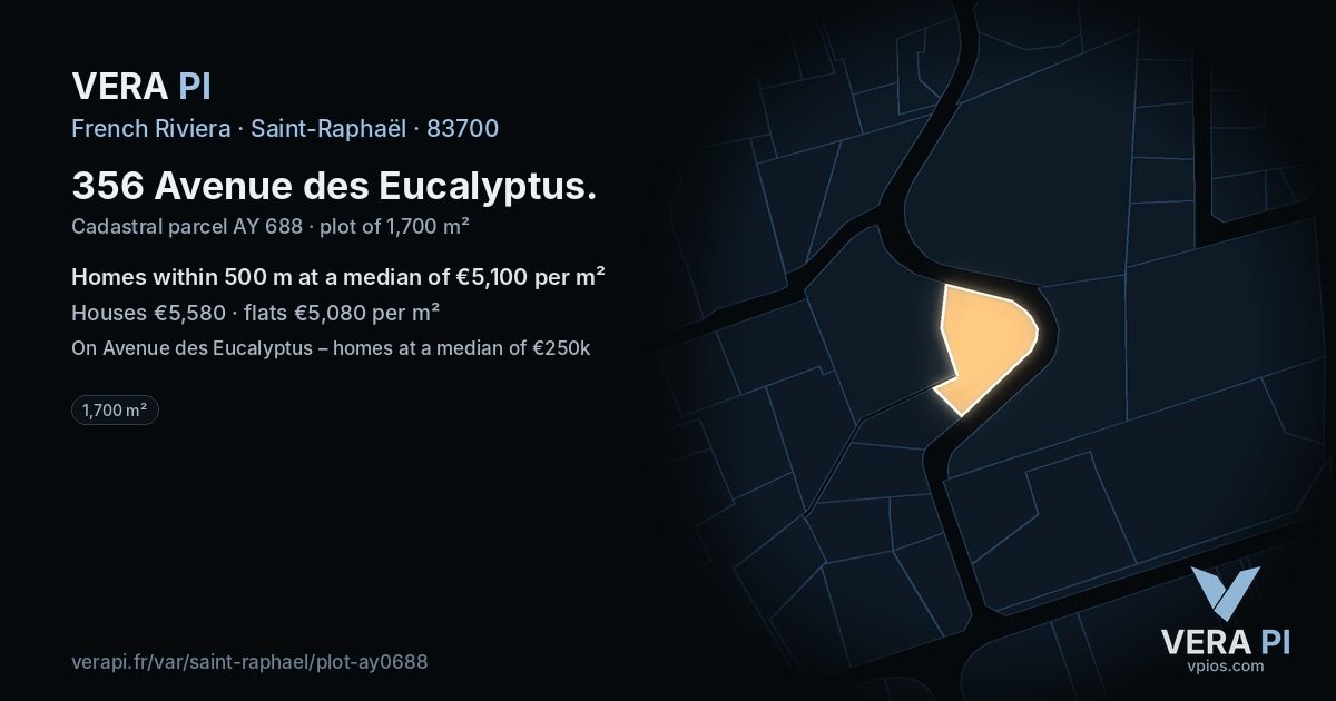 356 Avenue des Eucalyptus, Saint-Raphaël at night – the plot lit, the parcels around coloured by the prices near them