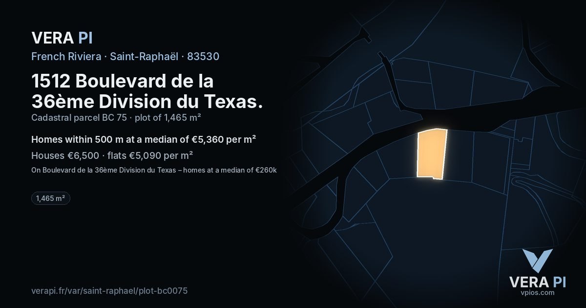 1512 Boulevard de la 36ème Division du Texas, Saint-Raphaël at night – the plot lit, the parcels around coloured by the prices near them