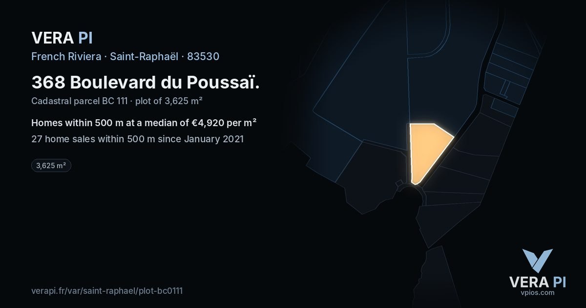 368 Boulevard du Poussaï, Saint-Raphaël at night – the plot lit, the parcels around coloured by the prices near them