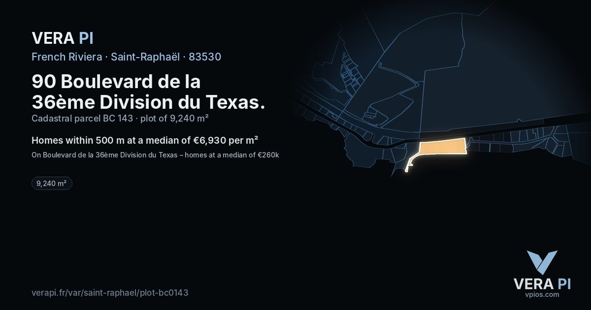 90 Boulevard de la 36ème Division du Texas, Saint-Raphaël at night – the plot lit, the parcels around coloured by the prices near them