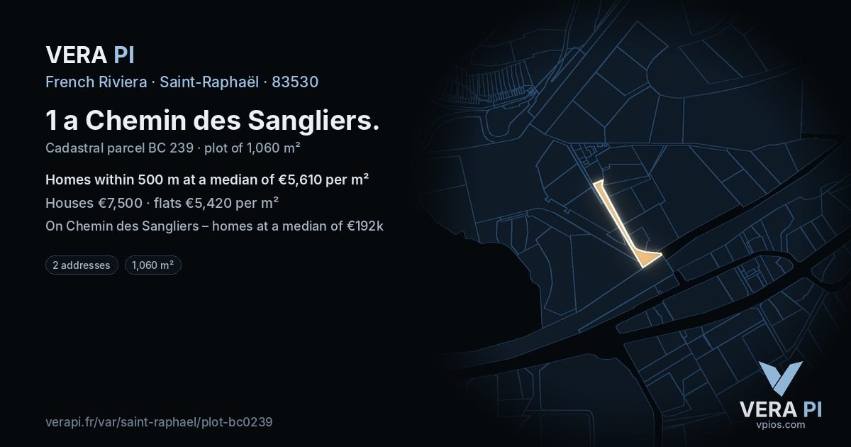 1 a Chemin des Sangliers, Saint-Raphaël at night – the plot lit, the parcels around coloured by the prices near them