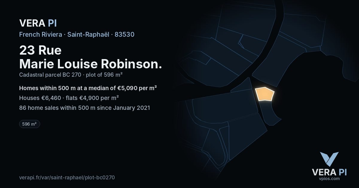 23 Rue Marie Louise Robinson, Saint-Raphaël at night – the plot lit, the parcels around coloured by the prices near them
