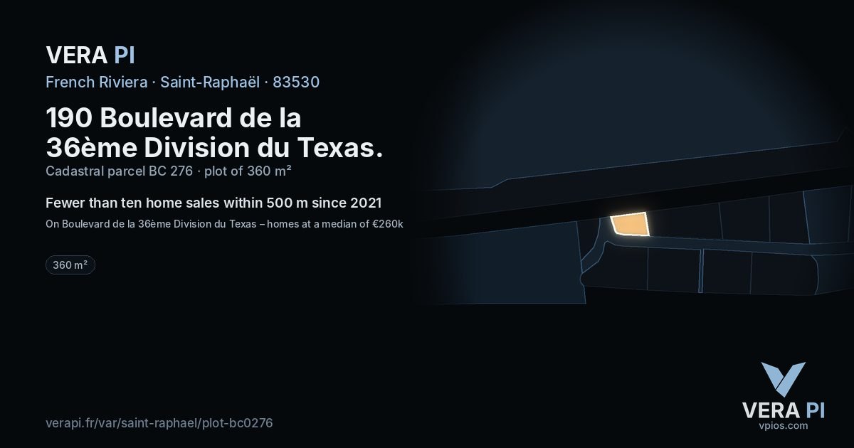 190 Boulevard de la 36ème Division du Texas, Saint-Raphaël at night – the plot lit, the parcels around coloured by the prices near them