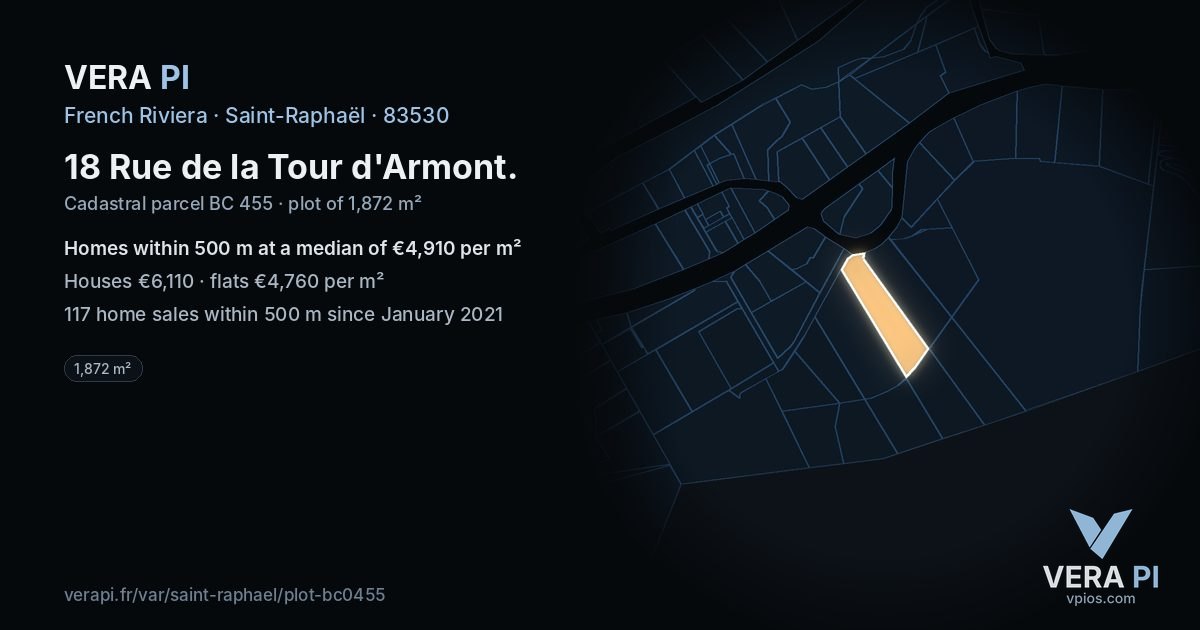 18 Rue de la Tour d'Armont, Saint-Raphaël at night – the plot lit, the parcels around coloured by the prices near them