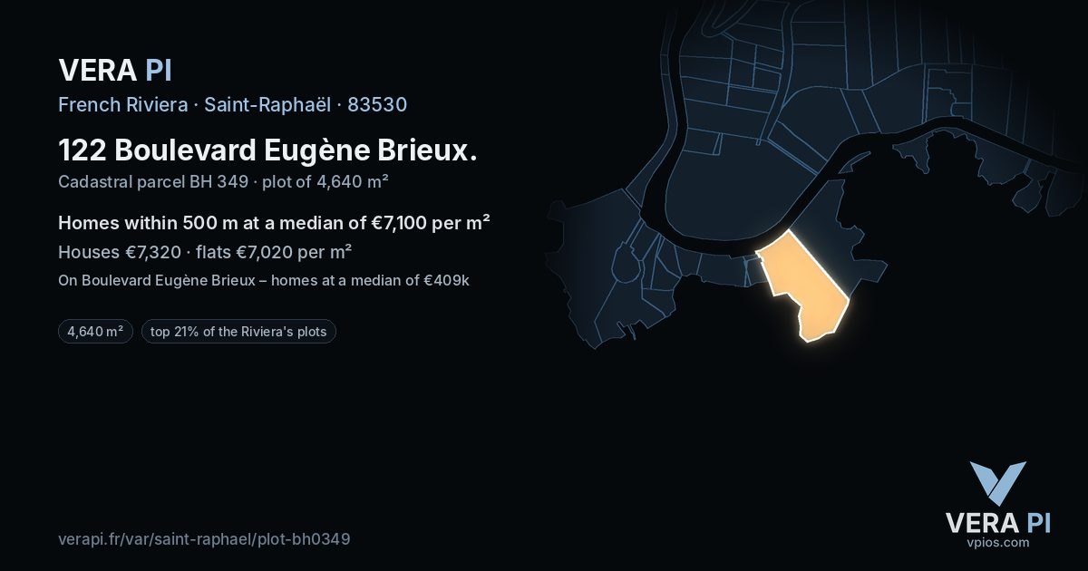 122 Boulevard Eugène Brieux, Saint-Raphaël at night – the plot lit, the parcels around coloured by the prices near them