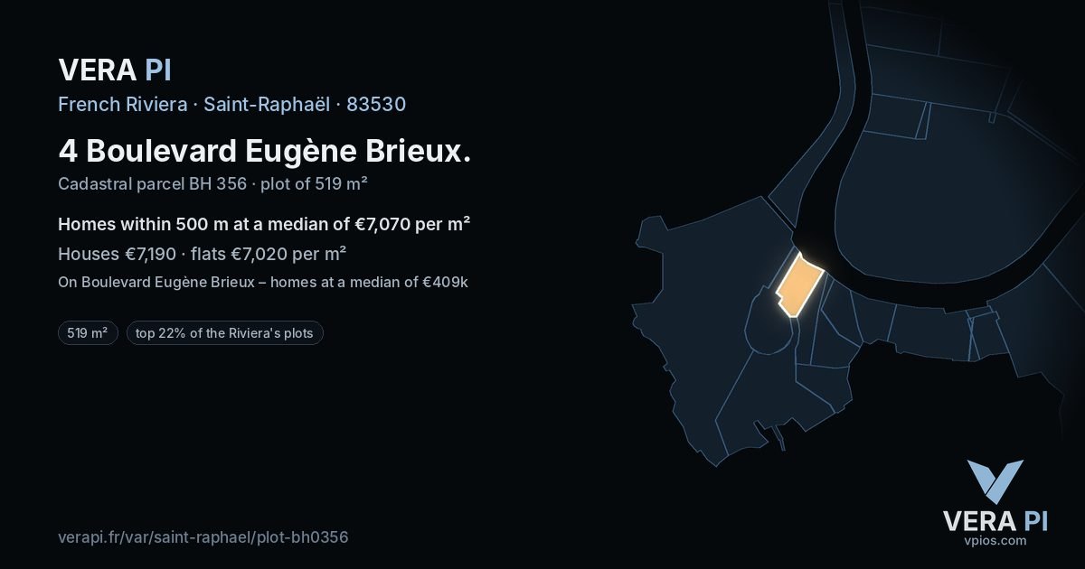 4 Boulevard Eugène Brieux, Saint-Raphaël at night – the plot lit, the parcels around coloured by the prices near them