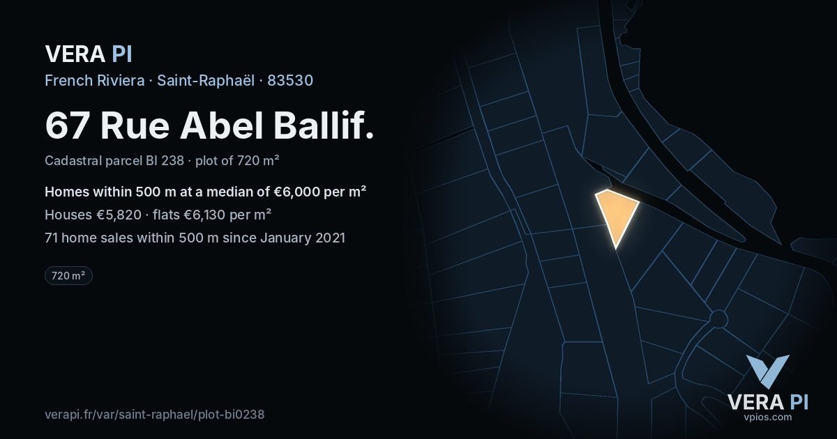 67 Rue Abel Ballif, Saint-Raphaël at night – the plot lit, the parcels around coloured by the prices near them