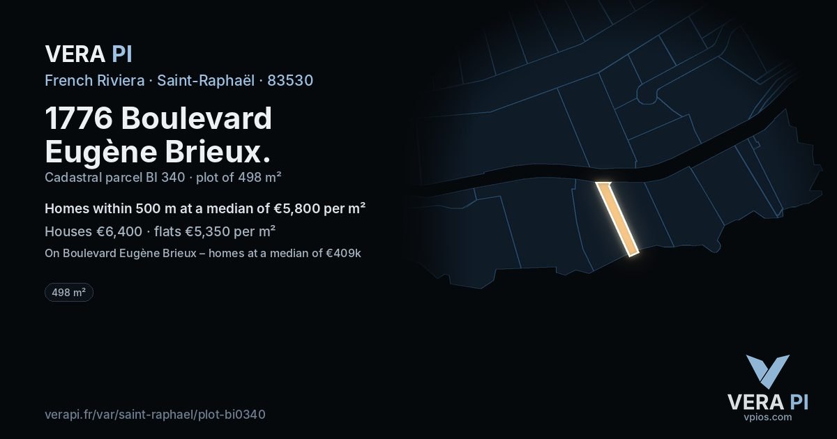 1776 Boulevard Eugène Brieux, Saint-Raphaël at night – the plot lit, the parcels around coloured by the prices near them
