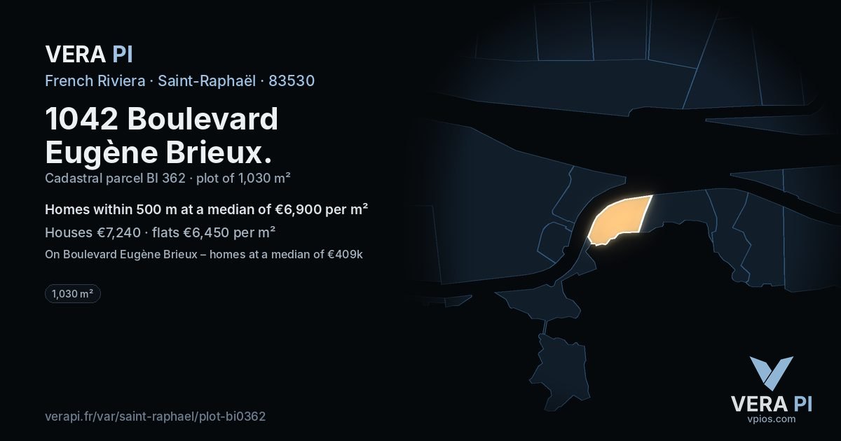 1042 Boulevard Eugène Brieux, Saint-Raphaël at night – the plot lit, the parcels around coloured by the prices near them