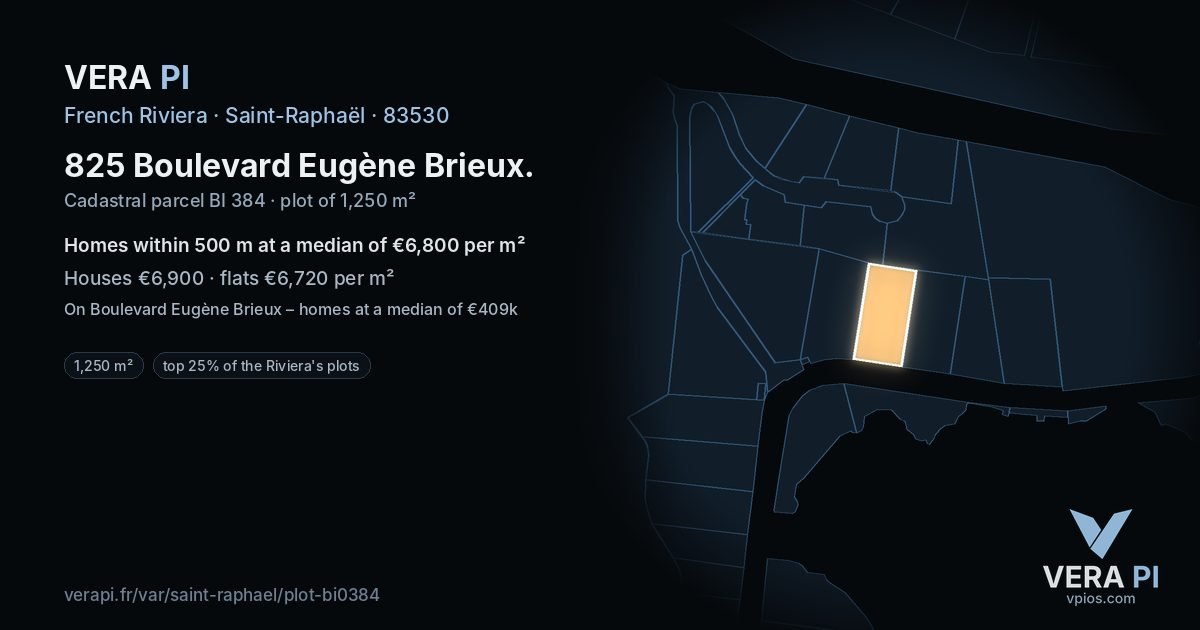 825 Boulevard Eugène Brieux, Saint-Raphaël at night – the plot lit, the parcels around coloured by the prices near them