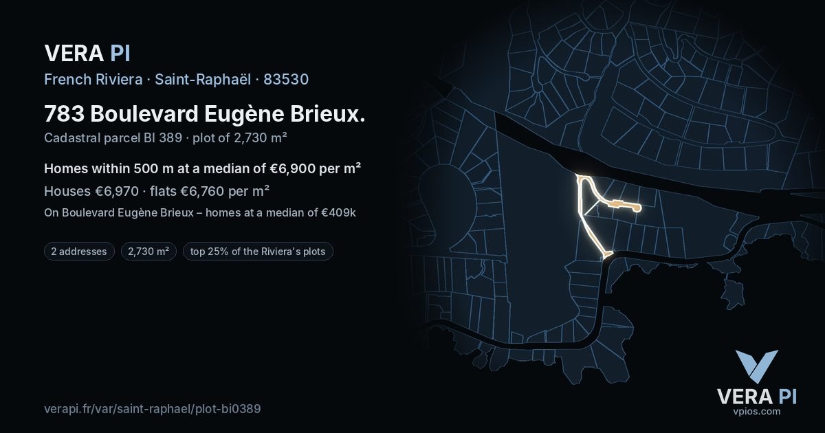 783 Boulevard Eugène Brieux, Saint-Raphaël at night – the plot lit, the parcels around coloured by the prices near them