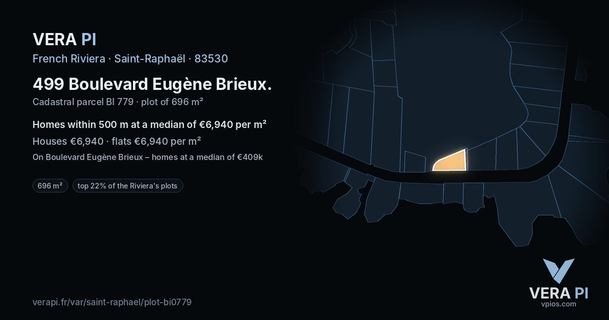 499 Boulevard Eugène Brieux, Saint-Raphaël at night – the plot lit, the parcels around coloured by the prices near them