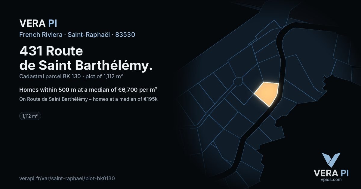 431 Route de Saint Barthélémy, Saint-Raphaël at night – the plot lit, the parcels around coloured by the prices near them