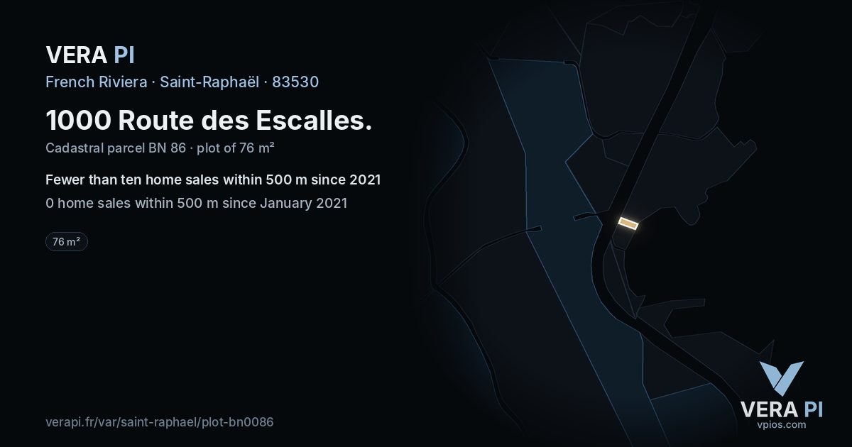 1000 Route des Escalles, Saint-Raphaël at night – the plot lit, the parcels around coloured by the prices near them