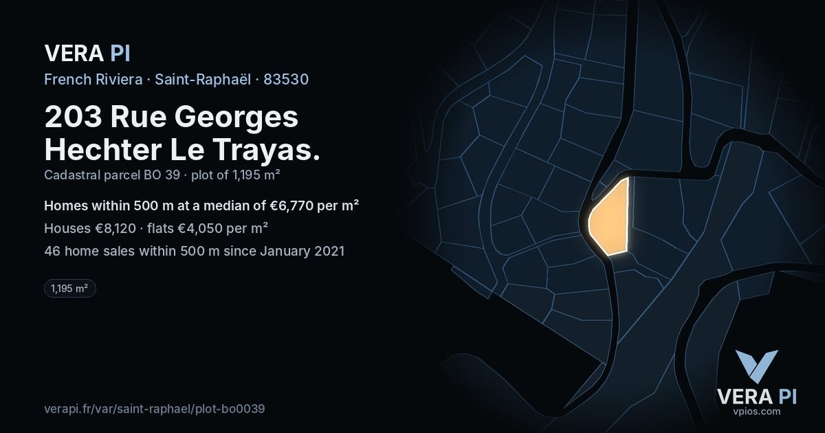 203 Rue Georges Hechter Le Trayas, Saint-Raphaël at night – the plot lit, the parcels around coloured by the prices near them