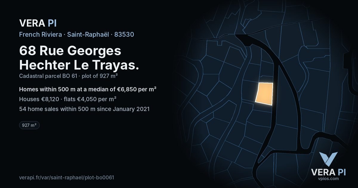 68 Rue Georges Hechter Le Trayas, Saint-Raphaël at night – the plot lit, the parcels around coloured by the prices near them