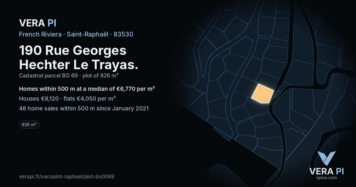 190 Rue Georges Hechter Le Trayas, Saint-Raphaël at night – the plot lit, the parcels around coloured by the prices near them