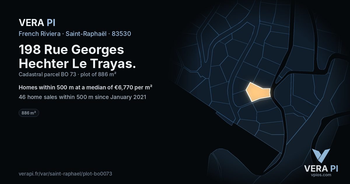 198 Rue Georges Hechter Le Trayas, Saint-Raphaël at night – the plot lit, the parcels around coloured by the prices near them