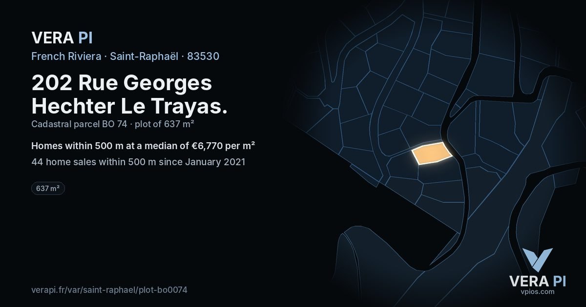 202 Rue Georges Hechter Le Trayas, Saint-Raphaël at night – the plot lit, the parcels around coloured by the prices near them