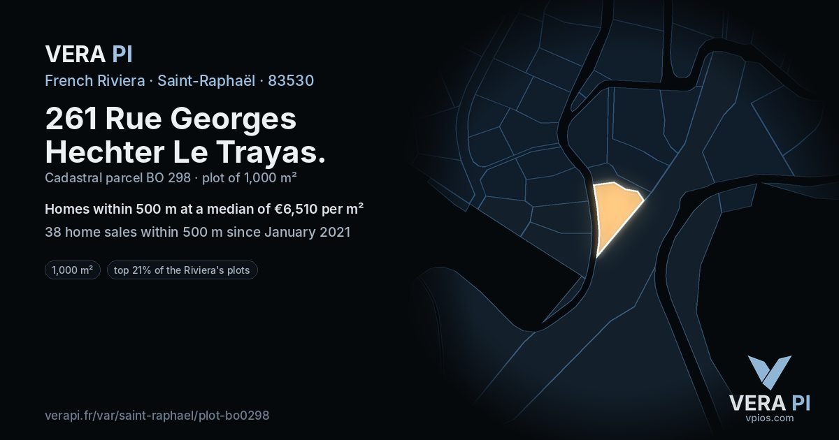 261 Rue Georges Hechter Le Trayas, Saint-Raphaël at night – the plot lit, the parcels around coloured by the prices near them