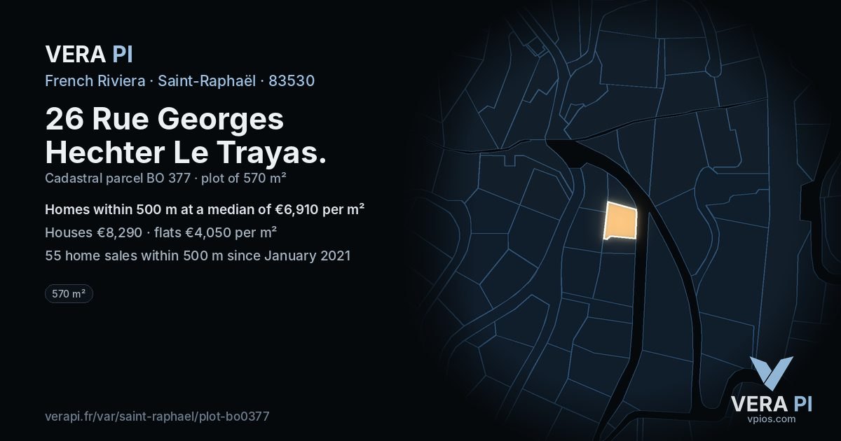 26 Rue Georges Hechter Le Trayas, Saint-Raphaël at night – the plot lit, the parcels around coloured by the prices near them