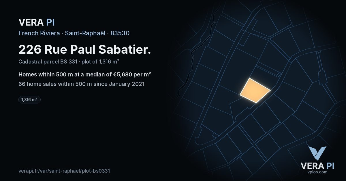 226 Rue Paul Sabatier, Saint-Raphaël at night – the plot lit, the parcels around coloured by the prices near them
