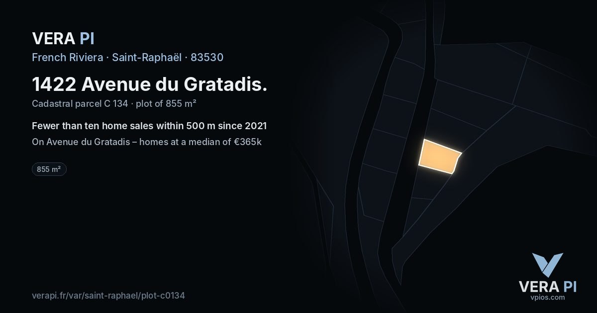 1422 Avenue du Gratadis, Saint-Raphaël at night – the plot lit, the parcels around coloured by the prices near them