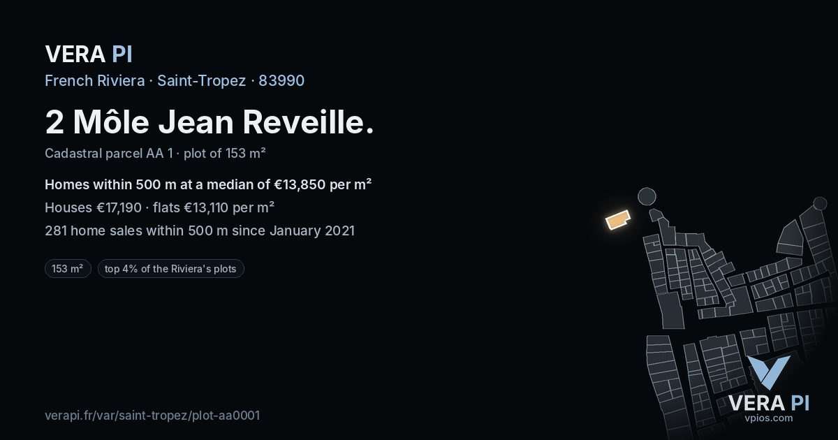 2 Môle Jean Reveille, Saint-Tropez at night – the plot lit, the parcels around coloured by the prices near them