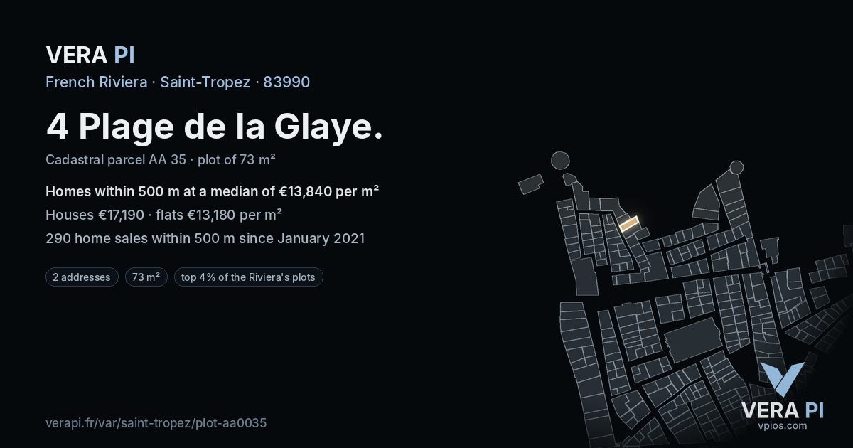 4 Plage de la Glaye, Saint-Tropez at night – the plot lit, the parcels around coloured by the prices near them