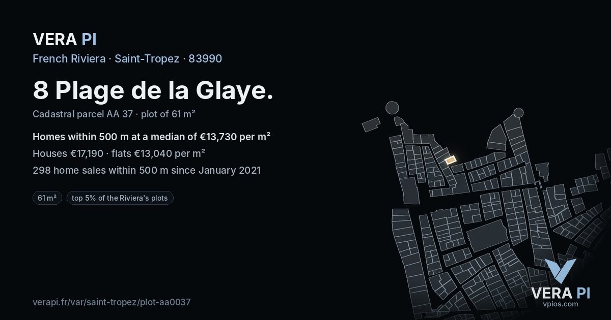 8 Plage de la Glaye, Saint-Tropez at night – the plot lit, the parcels around coloured by the prices near them