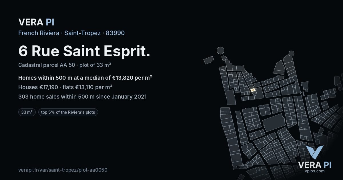 6 Rue Saint Esprit, Saint-Tropez at night – the plot lit, the parcels around coloured by the prices near them