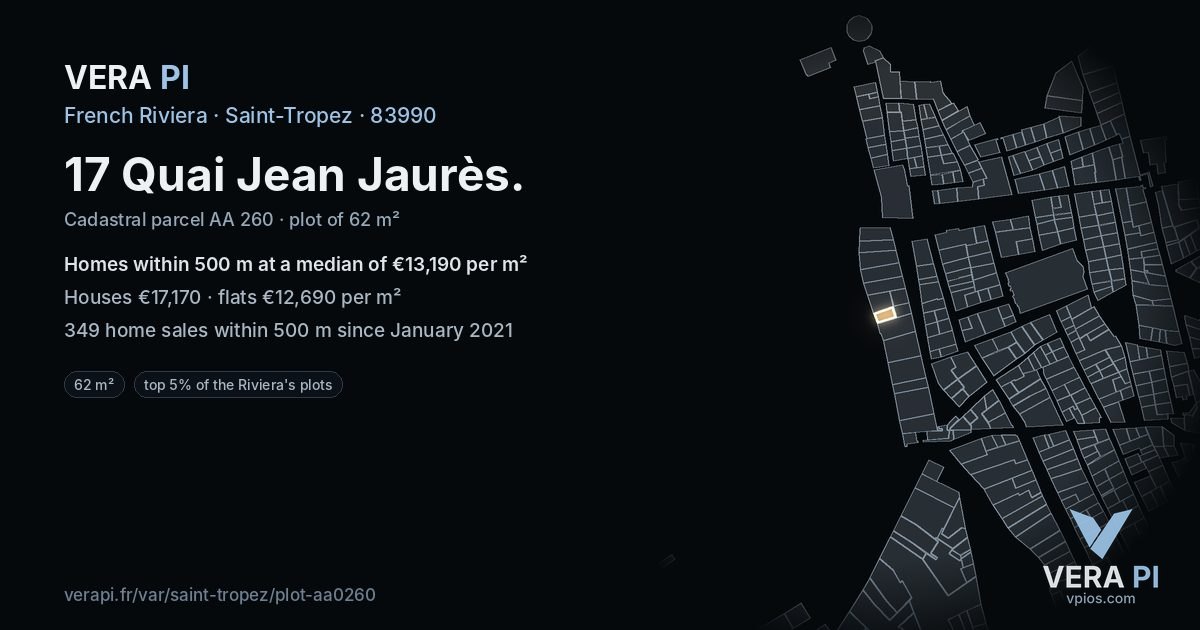 17 Quai Jean Jaurès, Saint-Tropez at night – the plot lit, the parcels around coloured by the prices near them