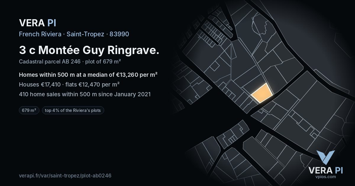 3 c Montée Guy Ringrave, Saint-Tropez at night – the plot lit, the parcels around coloured by the prices near them