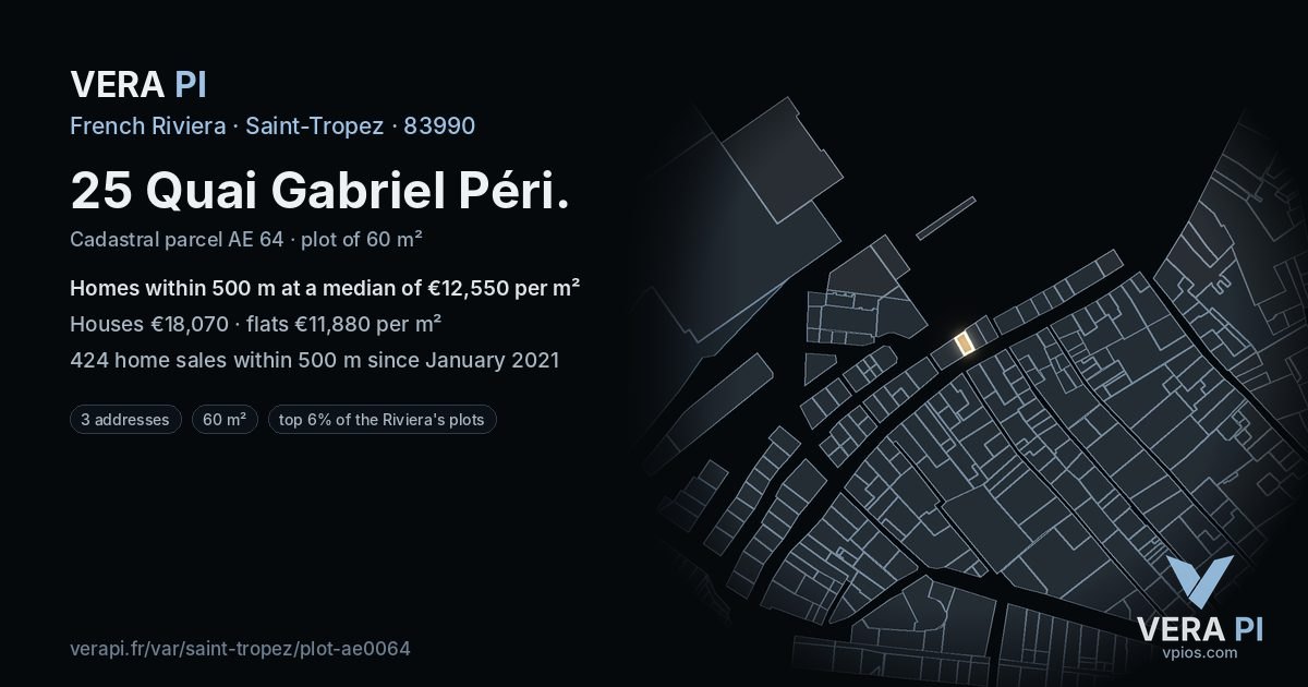 25 Quai Gabriel Péri, Saint-Tropez at night – the plot lit, the parcels around coloured by the prices near them