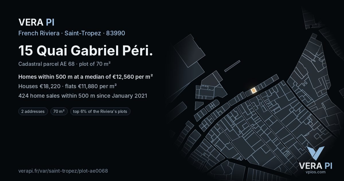 15 Quai Gabriel Péri, Saint-Tropez at night – the plot lit, the parcels around coloured by the prices near them