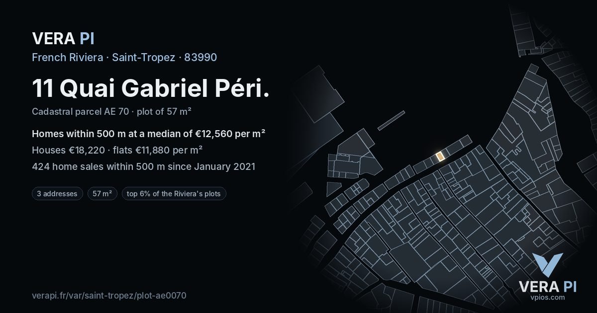 11 Quai Gabriel Péri, Saint-Tropez at night – the plot lit, the parcels around coloured by the prices near them