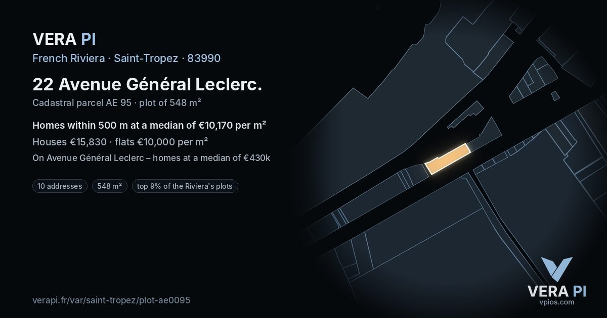 22 Avenue Général Leclerc, Saint-Tropez at night – the plot lit, the parcels around coloured by the prices near them