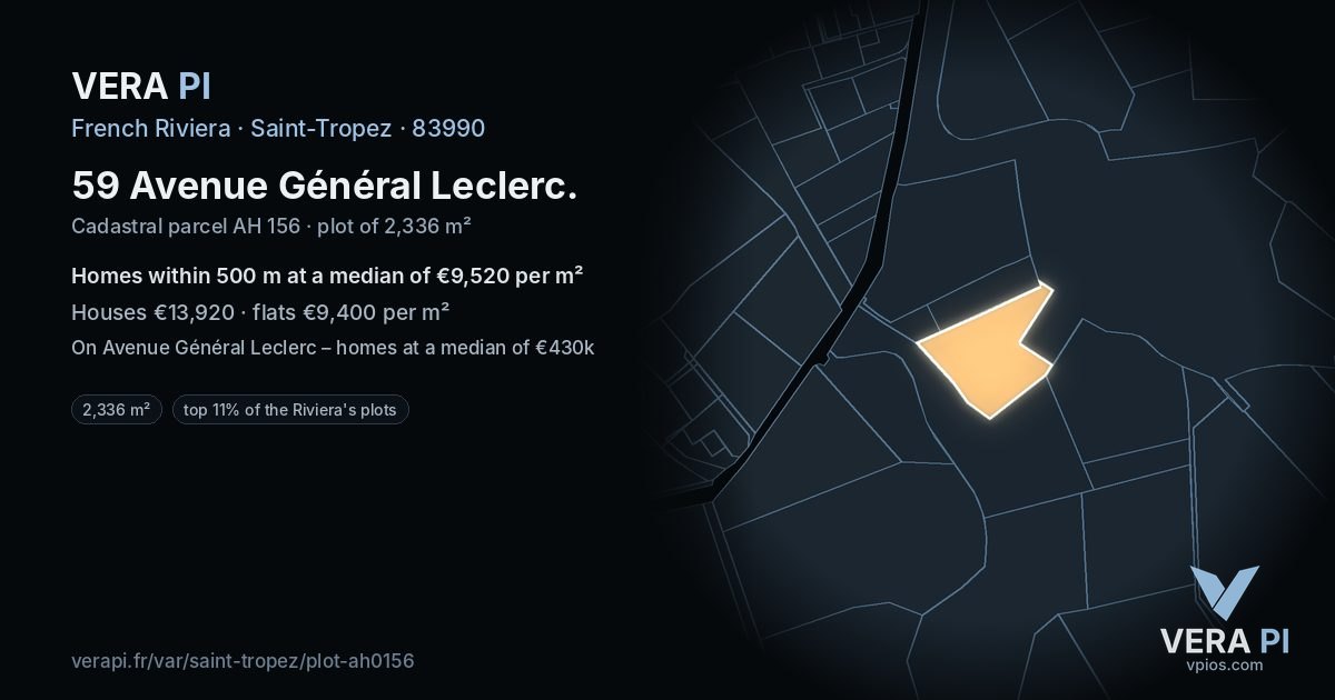 59 Avenue Général Leclerc, Saint-Tropez at night – the plot lit, the parcels around coloured by the prices near them