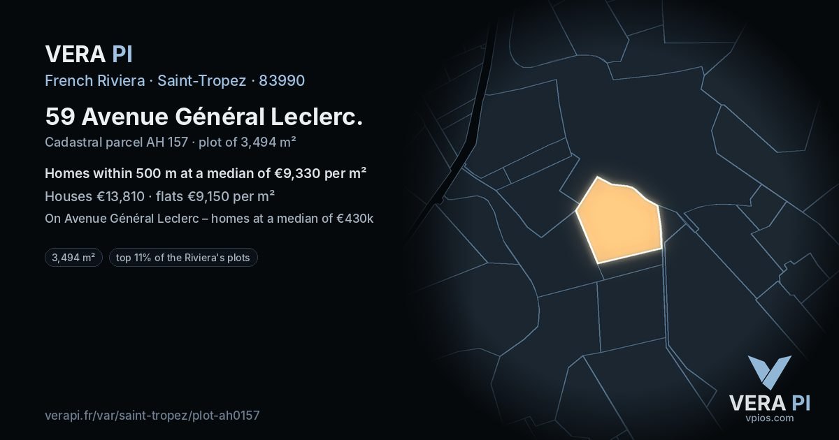 59 Avenue Général Leclerc, Saint-Tropez at night – the plot lit, the parcels around coloured by the prices near them