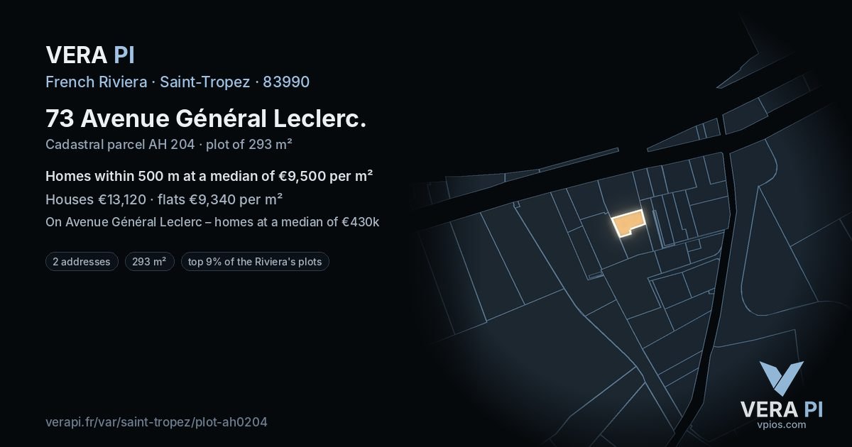73 Avenue Général Leclerc, Saint-Tropez at night – the plot lit, the parcels around coloured by the prices near them